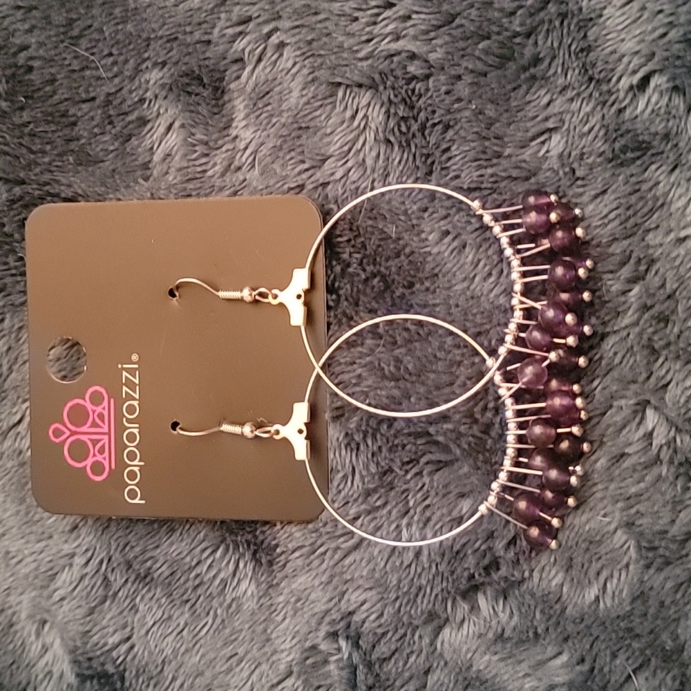 New! Silver and Purple Hoop Earrings